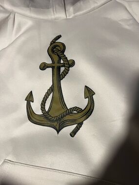 White Hoodie with Olive Anchor Graphic - Women's Sweatshirt